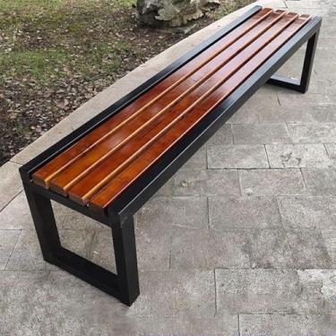 Imagem de Banco de jardim sem costas, banco ao ar livre, bancos de parque de madeira maciça anticorrosiva, banco de parque, para varanda, praia ao ar livre, banho de sol, pátio, piscina, quintal, gramado