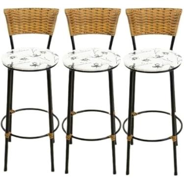 Imagem de kit 3 banquetas alta junco cozinha bancada balcão(3.bq.alta.imbuia) (bra.flo)