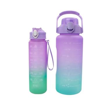 Imagem de Kit 2 Garrafa Galão de Agua 2L e 900ml Degrade Com Figurinhas Adesivos 3D