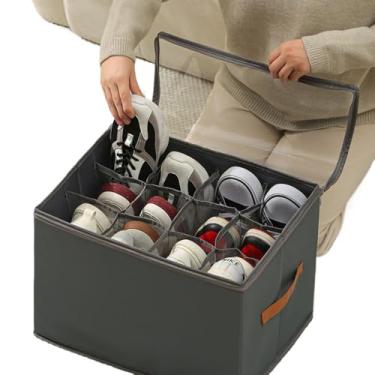 Imagem de Caixa Organizadora 6 Pares de Sapato 43x32x30cm | Dobrável com Tampa Transparente e Divisórias(Cinza 2 Unis)