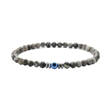 Imagem de Pulseira Masculina De Pedra Howlite Olho De Tigre De 4mm Com Contas Cl