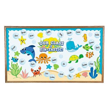 Imagem de Fun Express Conjunto de quadro de avisos sob o mar - VBS Férias Bíblia Material escolar/decoração - Decorações educativas para sala de aula - 71 peças