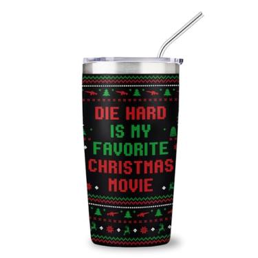 Imagem de Presentes Die Hard Merch, copo de Natal engraçado, copo de viagem isolado de aço inoxidável de 590 ml, caneca de café de férias com tampa, copos de Natal mantêm bebidas frias e quentes, presentes de