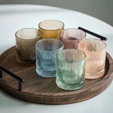Imagem de Physkoa Conjunto de copos de bebida com nervuras de 170 – 368 g de vidro colorido vintage – pesado, durável, perfeito para água, coquetéis, café e uso diário