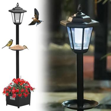 Imagem de Poste de lâmpada solar externa de 94 cm com plantador e alimentador de pássaros - IP44 impermeável, instalação rápida, luz noturna ambiente - Design versátil para vários ambientes (1 pacote)