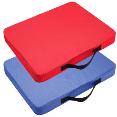 Imagem de AceOrbit Pacote com 2 almofadas de assento de estádio portáteis com alça, 5 cm de espessura, tecido Oxford impermeável, zíper, para uso em eventos ao ar livre (azul escuro, vermelho vinho)