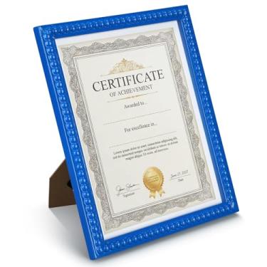 Imagem de Fiwochic Moldura de certificado 21 x 28 cm moldura de documentos de diploma de madeira maciça para parede e mesa (azul)