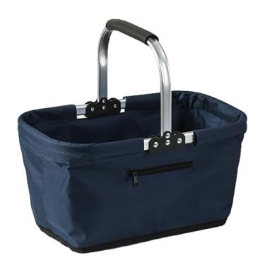 Imagem de JINYOND Cesta de piquenique dobrável de tecido Oxford de 26 L, cesta de compras 43 x 25 x 23 cm, tamanho com moldura de alumínio, portátil (azul)