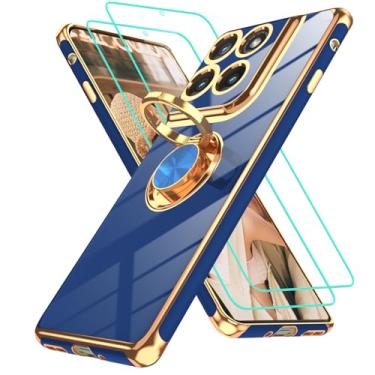 Imagem de Gritup Capa para Moto-Edge-2025: 2 peças, protetor de tela, suporte magnético de rotação de 360°, capa protetora de TPU macio com borda dourada, azul