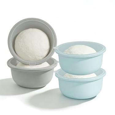 Imagem de FEHNAG 4Pcs Empilháveis Silicone Pizza Massa Provando Recipientes Com Tampas, Pizza Massa Provando Caixa Para Cozinha Doméstica 700Ml (Cinza + Azul)