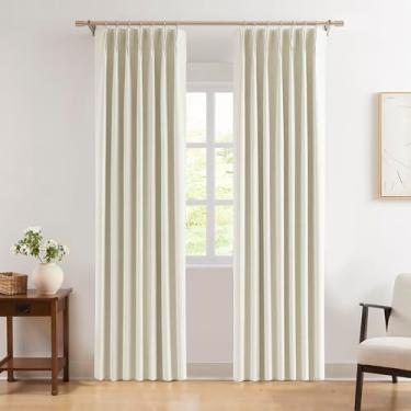 Imagem de WEST LAKE Painéis de cortina blackout plissados de chenille bege 90% para quarto, sala de estar, cortinas de escurecimento de quarto pesado de trama tripla neutra, tratamento de janela moderno, abas
