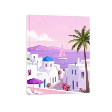 Imagem de Pôster paisagem - Prédios Grécia - Impressões em Tela - Imagem Natureza Moderna para Sala de Estar Decoração 40x50cm Tela Embrulhada
