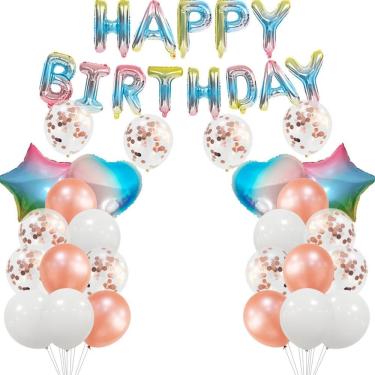 Imagem de Kit de balões de aniversário 43 unidades de balões de confete em folha de látex