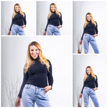 Imagem de KIT 5 BLUSAS feminina BASICAS GOLA ALTA Longa - GK TODA BELA, Preta pr