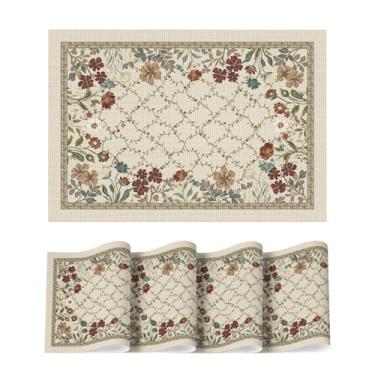 Imagem de Artoid Mode Jogo americano de vinil de primavera com folhas silvestres, conjunto de 4, tapetes de mesa de plástico antiderrapante laváveis para casa de fazenda, festa, cozinha, decoração de jantar