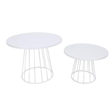 Imagem de Suporte redondo para bolo, elegante, branco, rústico, design europeu, display multicamadas para casamentos, aniversários, ferro, 7,9 polegadas, 9,8 polegadas, 2 pacotes