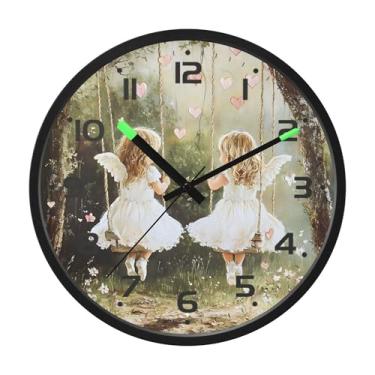 Imagem de SEHANY Lindo relógio de parede anjo silencioso sem tique-taque relógio redondo operado por bateria 30 cm controle de som luz noturna relógios de parede para sala de estar, cozinha, quarto, escritório