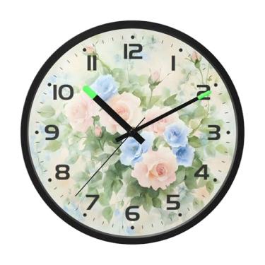 Imagem de SEHANY Relógio de parede de rosas para dia dos namorados, silencioso, sem tique-taque, operado por bateria, controle de som, luz noturna, relógios de parede para sala de estar, cozinha, quarto