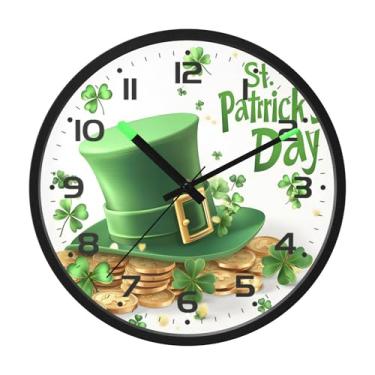 Imagem de SEHANY Relógio de parede Green Clover, silencioso, sem tique-taque, relógio redondo operado por bateria, controle de som, luz noturna, relógios de parede para sala de estar, cozinha, quarto