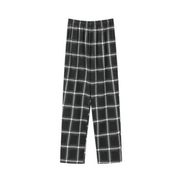 Imagem de Calças De Pijama De Algodão Para Adultos, Estilo Xadrez, Confortáveis 