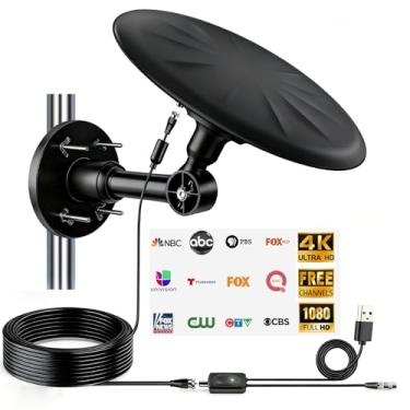 Imagem de Antena de TV omnidirecional externa, antena externa para Smart TV, sinal HD digital de recepção de longo alcance de 720°, com super amplificador de sinal, para sótão/trailer/trailer/barco, 2026 (preto