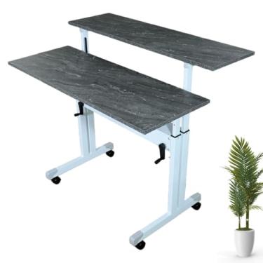 Imagem de Mesa Dupla Com Altura Regulável Escrivaninha Ergonômica 70cm À 107cm Tampos Cosmos Para Home Office Pc Gamer Escritório Empresas - Wp Connect (Branco)