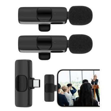 Imagem de Microfone de lapela sem fio USB C, microfone Bluetooth de lapela para Apple iPhone 17 16e/15 Pro Max/Plus, Lavalier Microfono Inalambrico para Android Phone Collar Clip On Mic Mini Lav para Vedio