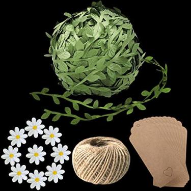 Imagem de Hellodiy Acabamento de fita de folha de oliveira, margarida, corda de juta de serapilheira, kit de etiquetas para presente de casamento, artesanato, grinaldas, suprimentos