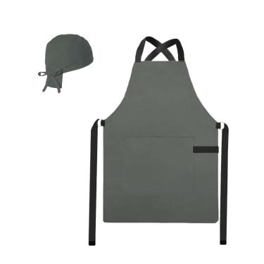 Imagem de Avental Alça Cruzada Cinza Preto e Bandana Cafeteria Barista