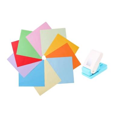 Imagem de MotiveTech Perfurador de Papel para Carimbos com 100 Papéis Coloridos para Crianças, Perfurador Decorativo para Artesanato, Carimbos Feitos à Mão e Cartões de