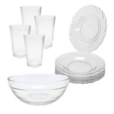 Imagem de Jogo De Copos E Pratos 9 Peças Aparelho De Jantar com Bowl Pro Liso Gr