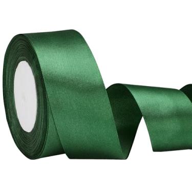 Imagem de EUSOAR Fita verde escura, 1 rolo de 3,8 cm x 25 m, fita de cetim de tecido, fitas de seda sólida para artesanato, embrulho de flores, buquê floral, feito à mão, festa de casamento, decoração de cabelo