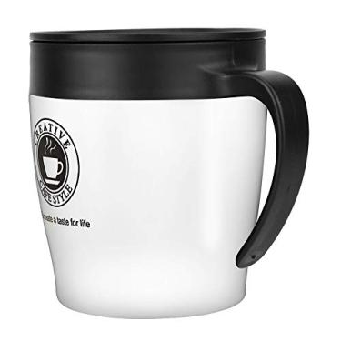 Imagem de Acouto Caneca de café Isolada Em Aço Inoxidável Com Colher e Tampa - Copo de Viagem Com Isolamento Térmico a Vácuo de 330ml Casa - Recipientes de Bebidas Isolados, Copos e Canecas (Branco)