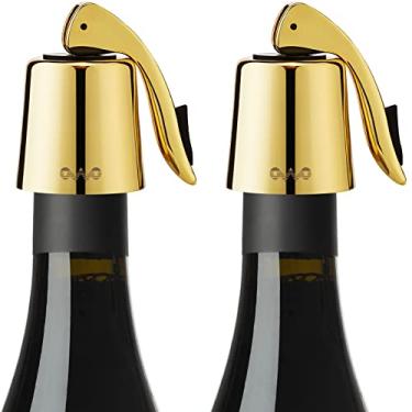 Imagem de OWO Rolha de garrafa de vinho com preservador de vinho decorativo de aço inoxidável de silicone, rolhas de vinho reutilizáveis, mantém o vinho fresco