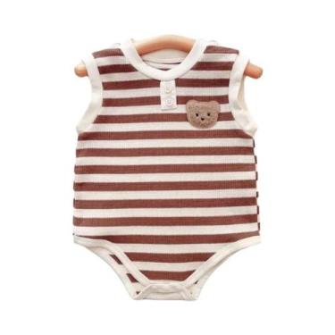 Imagem de Macacão De Algodão Sem Mangas Para Bebê Unissex, Com Aplicação De Urso
