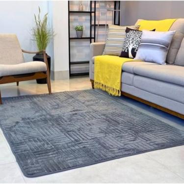 Imagem de Tapete Sala Antiderrapante Jacquard Geométrico Sem Pelo Tapete Grande Moderno(linhas - chumbo)