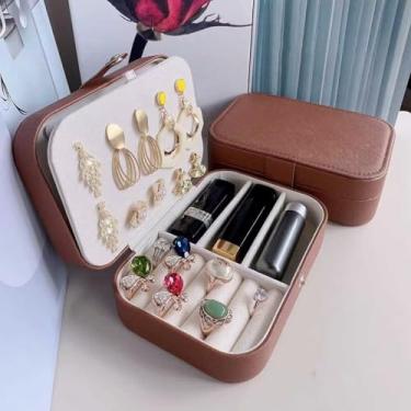 Imagem de Caixa de joias organizadora de joias de viagem, caixa de joias para mulheres, organizadores de brincos e armazenamento para brincos, anéis, colares, pulseiras, presentes de Natal para mulheres