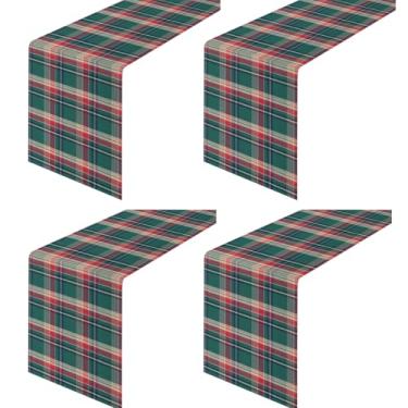 Imagem de Caminho de mesa de Natal xadrez verde: corredor de mesa de outono de 33 x 272 cm - sobreposição de mesa xadrez para decoração de mesa de casa de fazenda de Natal 4 peças