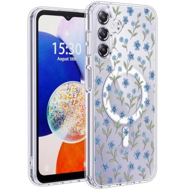 Imagem de Jkvare Capa para Samsung Galaxy A14 compatível com MagSafe, capa protetora magnética sem fio com padrão estético cristalino para mulheres e meninas - pétalas azuis