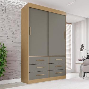 Imagem de Guarda-roupa Solteiro 2 Portas 6 Gavetas Luana Jequitibá/Granizo