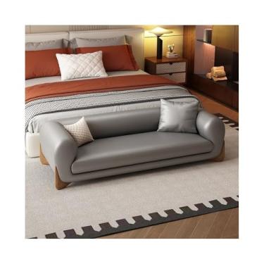 Imagem de Banqueta de cabeceira de cama moderna leve couro luxuoso sofá banco quarto loja de roupas vestiário entrada de cabeceira (cinza, grande)