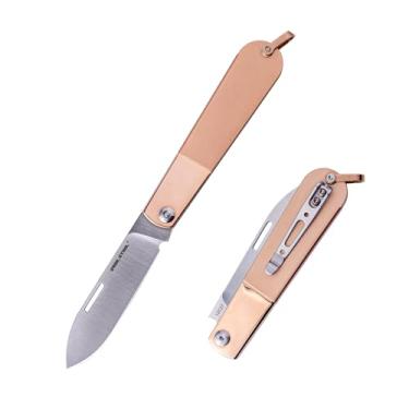 Imagem de REALSTEEL Faca dobrável Real Barlow RB-3, canivetes de bolso, cabo de aço em camadas coloridas, junta deslizante, cortador de unhas, aço 12C27 de 7 cm, ponta de gota/clipe, 48 g, EDC utilitário