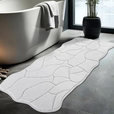 Imagem de Tapetes de banheiro grandes, 61 x 159 cm, tapetes de banho longos e absorventes extramacios, antiderrapante, lavável na máquina, moderno, tapete de banheiro para banheiro, lavanderia, cozinha (branco)