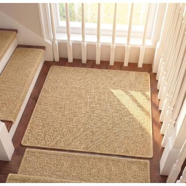 Imagem de Nuanchu 1 tapete Bullnose para escadas, antiderrapante, passos, laváveis, para degraus de madeira, tapetes de segurança para animais de estimação (76 x 76 cm, juta)