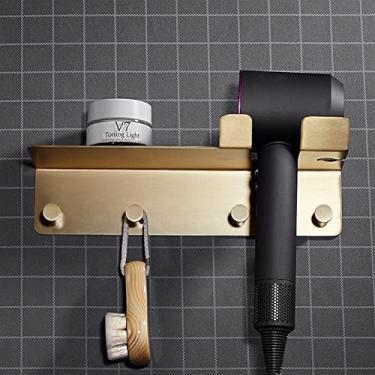 Imagem de Kit de acessórios de banho montados na parede todos os acessórios de banheiro de cobre, copo duplo, rolo para celular, secador de cabelo, cesta triangular, escova de vaso sanitário montada na parede