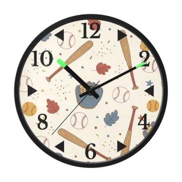 Imagem de STAYTOP Relógio de parede retrô de LED de beisebol para quarto com brilho noturno, relógios de parede silenciosos de 30 cm para decoração de sala de estar, controle de som, relógio de parede moderno
