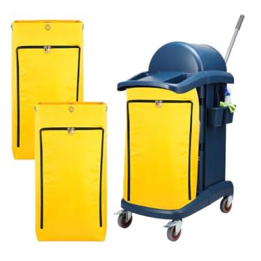 Imagem de LECEHIVO 3 peças de bolsa de substituição para carrinho de limpeza de limpeza com zíper frontal 67 x 39 x 27 cm, sacos de limpeza de grande capacidade amarela de 61 litros para carrinhos de limpeza