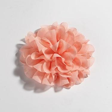 Imagem de 5 peças 4,4 pol. 11 cm acabamento de renda aplique de tecido flores artificiais vestido de casamento chiffon flor noiva véu de cabelo decoração de roupas, pêssego