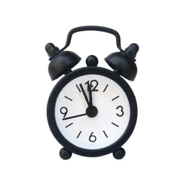 Imagem de Despertador para quarto, mini despertador de metal, pequeno, criativo de quartzo azul, despertador, portátil, decoração de mesa, relógio de mesa (preto)