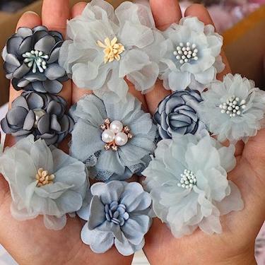 Imagem de NevStp Conjunto de 10 peças de estilos mistos da série azul, flores de chiffon para vestido de casamento, chapéu, sapatos, decoração, azul